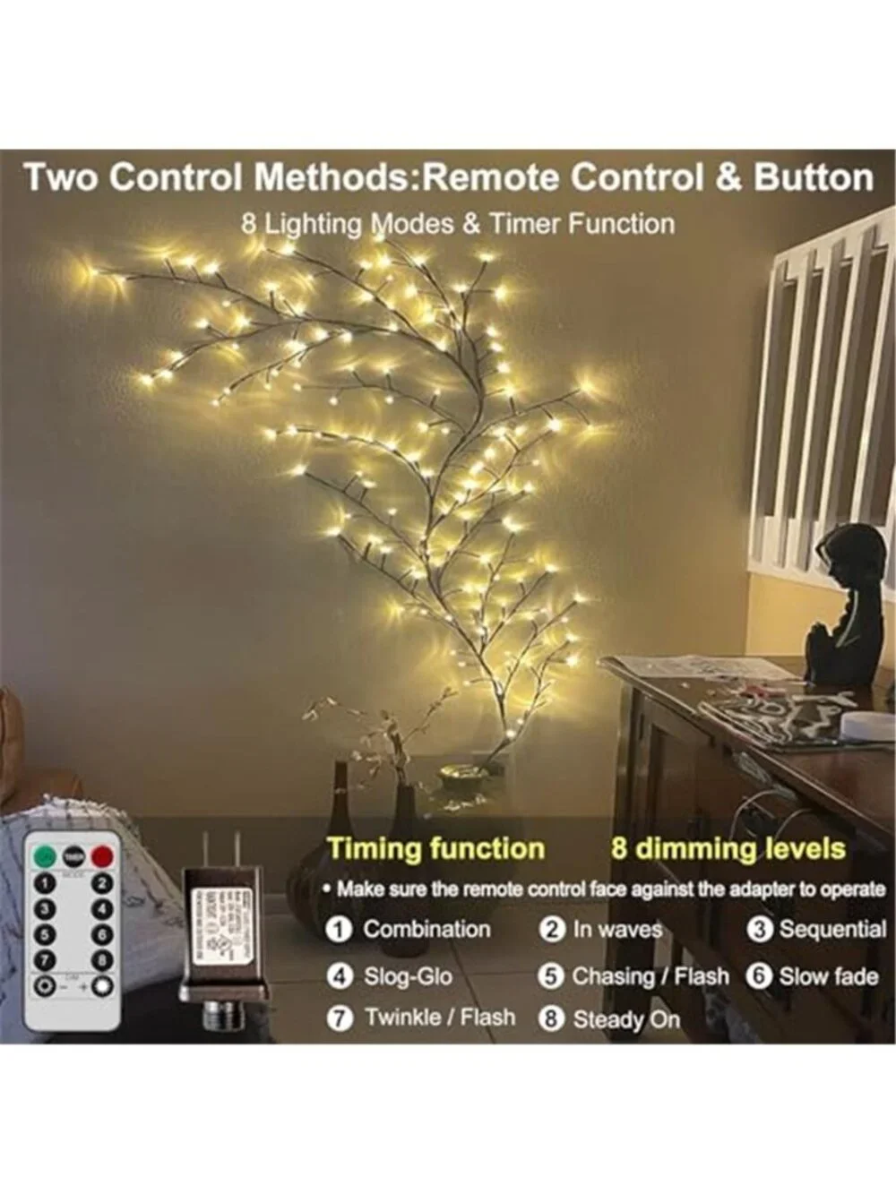 Lighted Willow Vine Branch Lights LED Wall Decor Remote Timer Warm White 144 LED